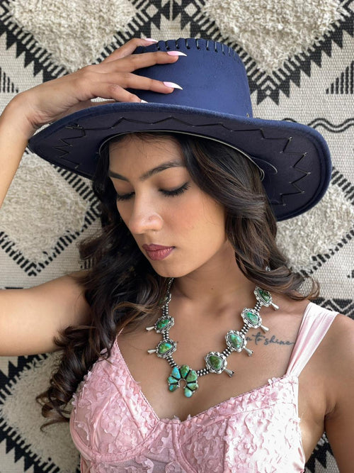 Handmade Sterling Silver Mint Dahlia Collection: Squash Blossom Beaded Necklace "Signed Nizhoni"