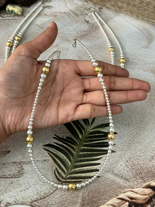 Handmade Sterling Silver and Gold Shiny Beaded Necklace "Signed Nizhoni"