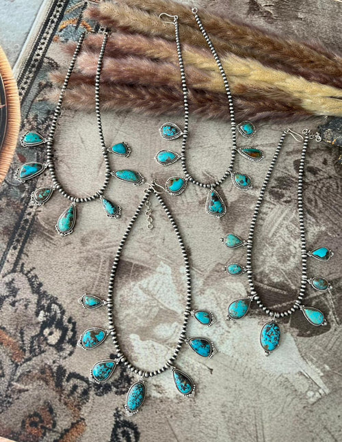 Handmade Sterling Silver Manassa Turquoise Collection: Beaded Necklace "Signed Nizhoni"