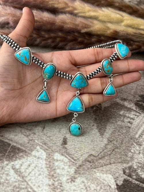 Handmade Sterling Silver Santa Maria Beaded Layerd Necklace "Signed Nizhoni"