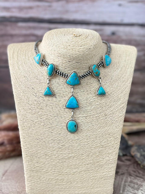 Handmade Sterling Silver Santa Maria Beaded Layerd Necklace "Signed Nizhoni"
