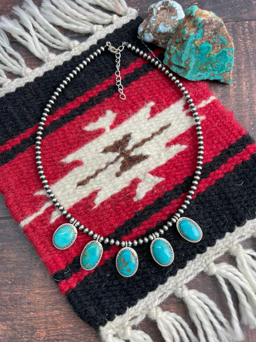 Handmade Sterling Silver Santa Maria Turquoise Beaded Necklace "Signed Nizhoni"