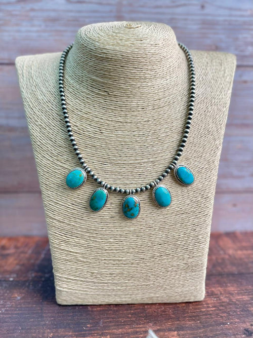 Handmade Sterling Silver Santa Maria Turquoise Beaded Necklace "Signed Nizhoni"