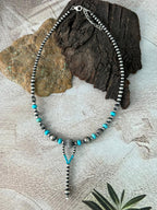 Handmade Sterling Silver Kingman Turquoise Beaded Necklace "Signed Nizhoni"