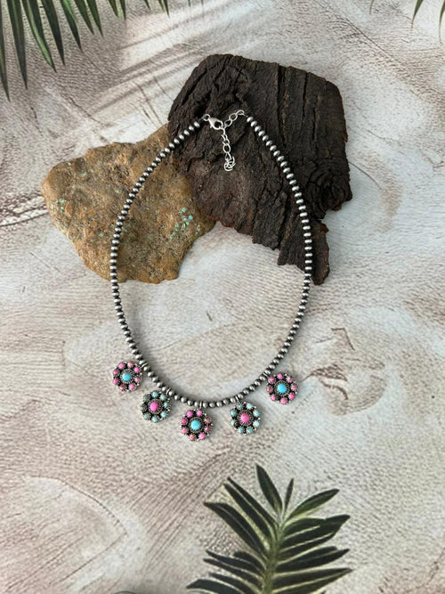 Handmade Sterling Silver Cotton Candy Beaded Necklace "Signed Nizhoni"