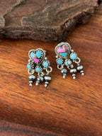 Handmade Sterling Silver Cotton Candy Post Beaded Earrings "Signed Nizhoni"