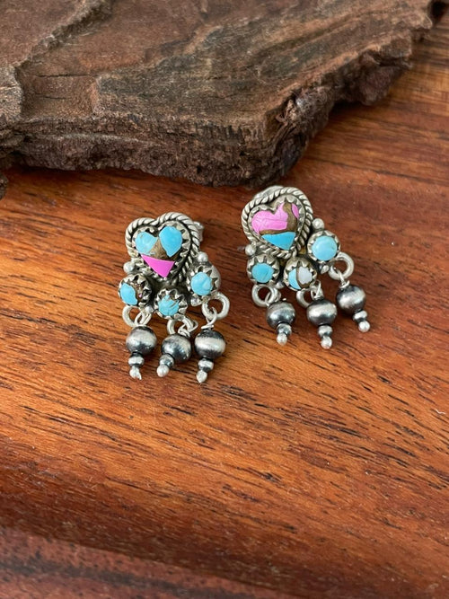 Handmade Sterling Silver Cotton Candy Post Beaded Earrings "Signed Nizhoni"