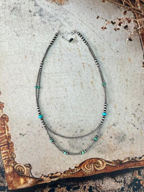 Handmade Sterling Silver Kingman Turquoise Beaded Necklace "Signed Nizhoni"