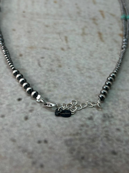 Handmade Sterling Silver Kingman Turquoise Beaded Necklace "Signed Nizhoni"