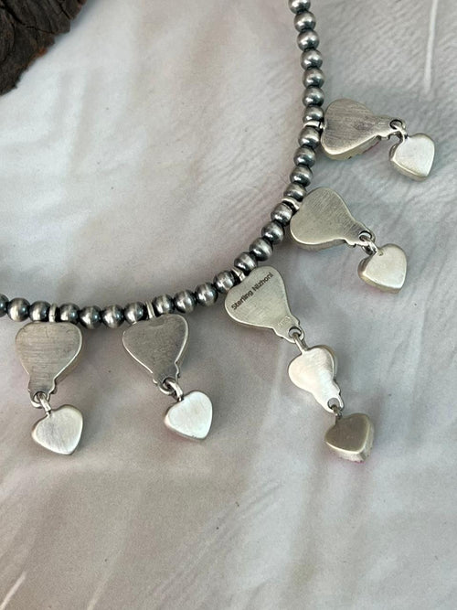 Handmade Sterling Silver Cotton Candy Beaded Heart Necklace "Signed Nizhoni"