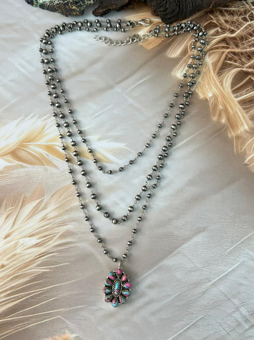 Handmade Sterling Silver Cotton Candy Layerd Beaded Necklace "Signed Nizhoni"