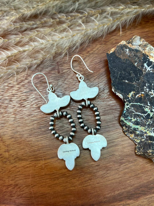 Handmade Sterling Silver Kingman Turquoise Hook Dangle Beaded Earrings "Signed Nizhoni"