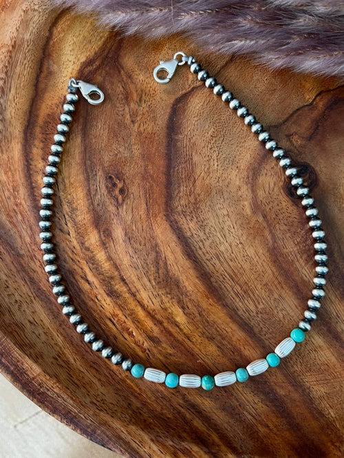 Handmade Sterling Silver Beaded Kingman Turquoise Hat Band