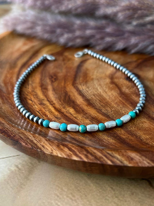 Handmade Sterling Silver Beaded Kingman Turquoise Hat Band