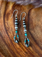 Handmade Sterling Silver Kingman Turquoise Hook Dangle Disco Beaded Earrings