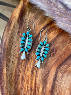 Handmade Sterling Silver Kingman Turquoise Hook Dangle Squash Blossom Earrings "Signed Nizhoni"