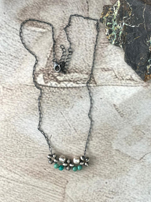Handmade Sterling Silver Kingman Turquoise Beaded Necklace "Signed Nizhoni"