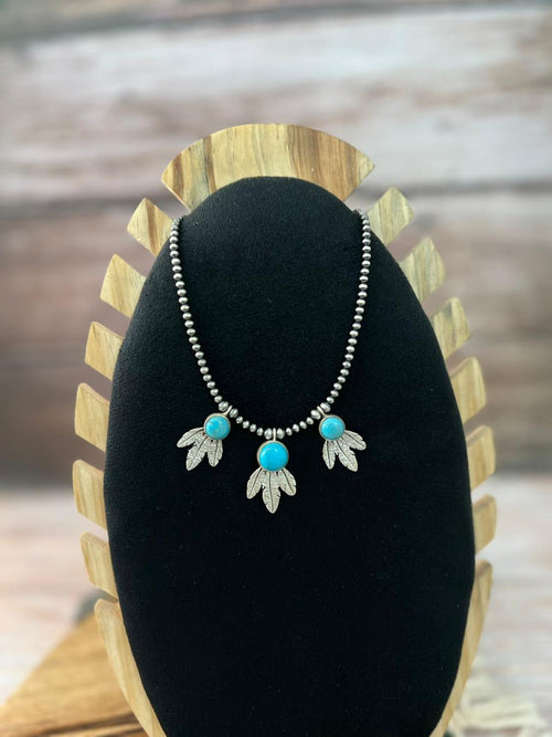Handmade Sterling Silver Blue Kingman Turquoise Beaded Necklace "Signed Nizhoni"