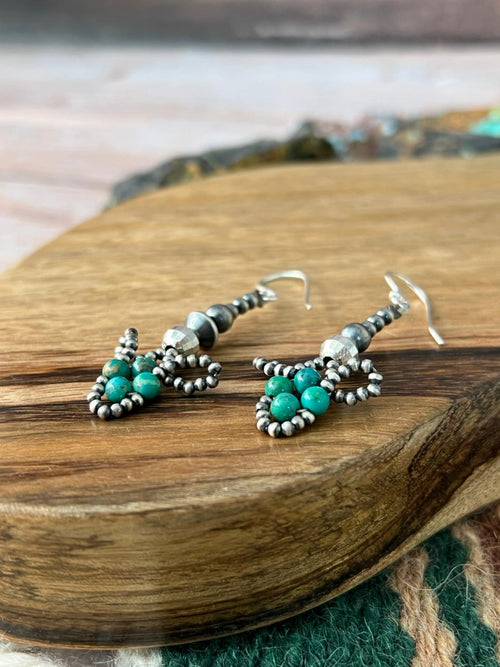 Handmade Sterling Silver Blue Kingman Turquoise Hook Dangle Beaded Earrings