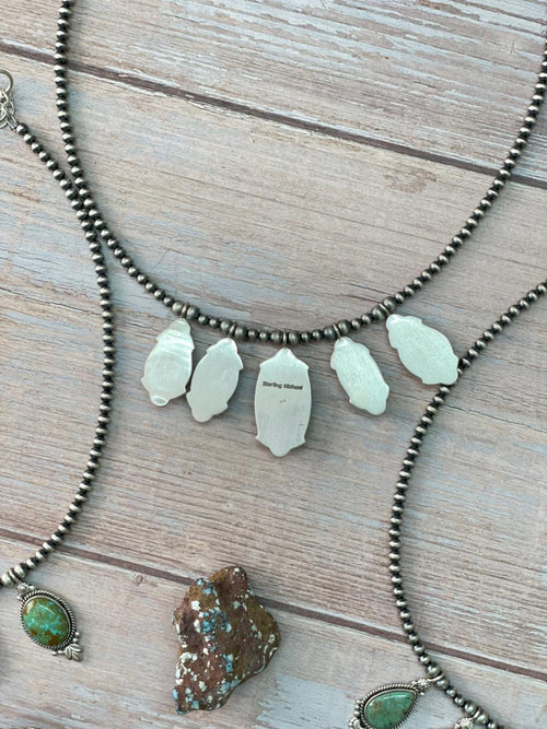 Handmade Sterling Silver Baja Turquoise Collection: Beaded Necklace "Signed Nizhoni"