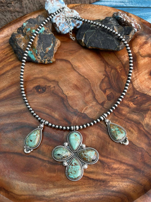 Handmade Sterling Silver Baja Turquoise Collection: Beaded Necklace "Signed Nizhoni"