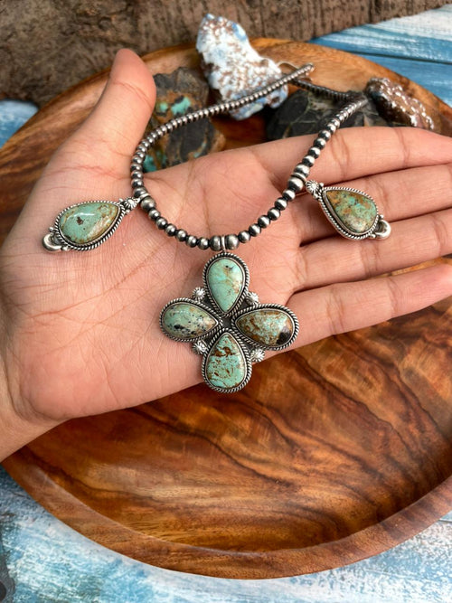 Handmade Sterling Silver Baja Turquoise Collection: Beaded Necklace "Signed Nizhoni"
