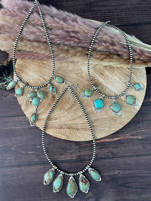 Handmade Sterling Silver Baja Turquoise Collection: Beaded Necklace "Signed Nizhoni"