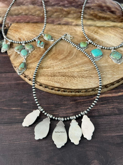 Handmade Sterling Silver Baja Turquoise Collection: Beaded Necklace "Signed Nizhoni"