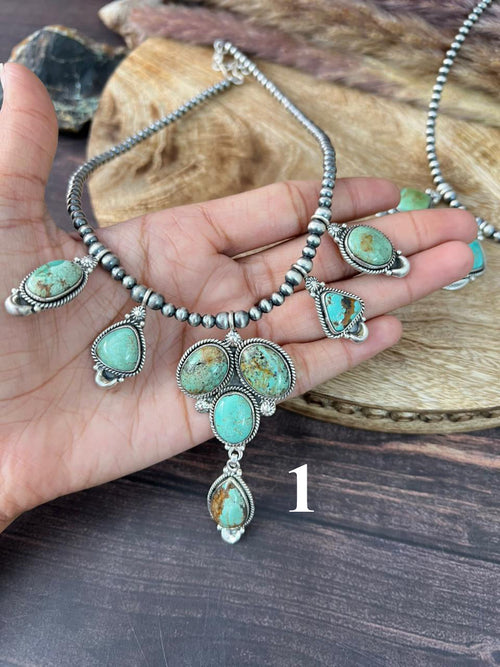 Handmade Sterling Silver Baja Turquoise Collection: Beaded Necklace "Signed Nizhoni"