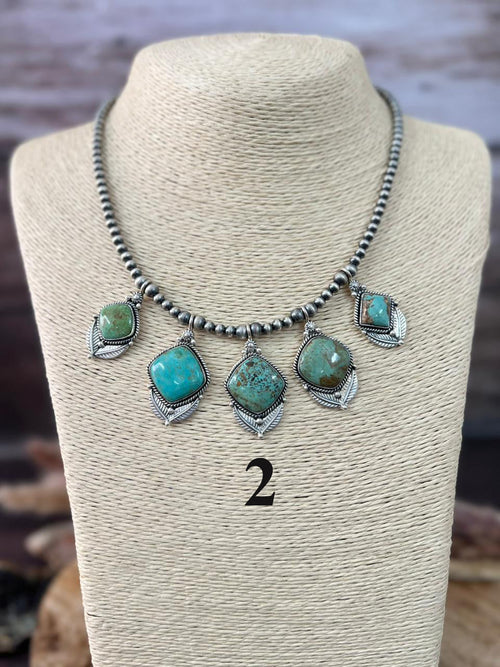 Handmade Sterling Silver Baja Turquoise Collection: Beaded Necklace "Signed Nizhoni"