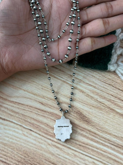 Handmade Sterling Silver White Buffalo Beaded Layerd Necklace "Signed Nizhoni"