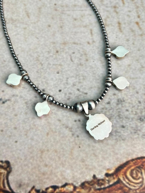 Handmade Sterling Silver Spring Collection: Sonoran Mountain with Cotton Candy and White Buffalo Beaded Necklace "Signed Nizhoni"