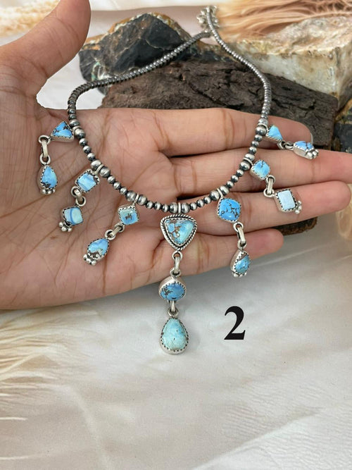 Handmade Sterling Silver Golden Hills Turquoise Beaded Necklace "Signed Nizhoni"