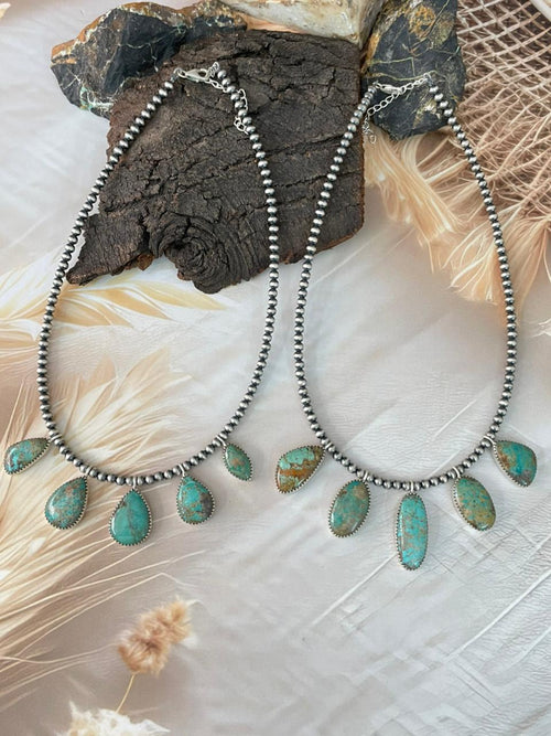 Handmade Sterling Silver Manassa Turquoise Beaded Necklace "Signed Nizhoni"