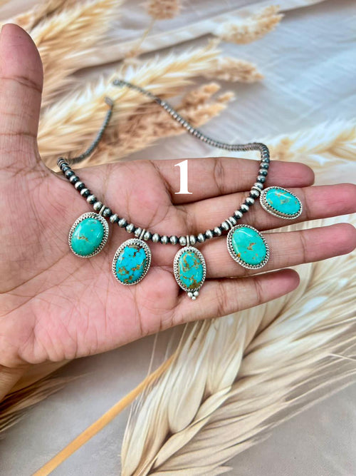 Handmade Sterling Silver Santa Maria Turquoise Beaded Necklace "Signed Nizhoni"