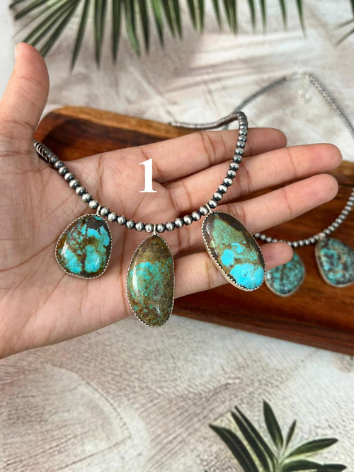 Handmade Sterling Silver Royston Turquoise Collection: Beaded Necklace "Signed Nizhoni"