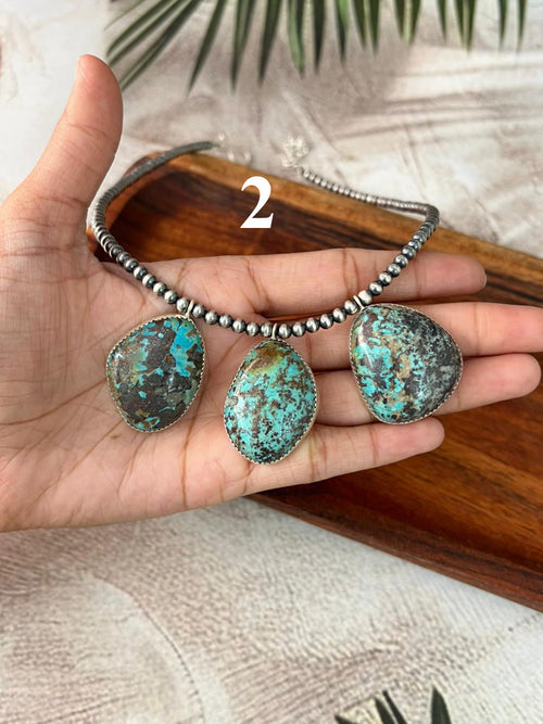 Handmade Sterling Silver Royston Turquoise Collection: Beaded Necklace "Signed Nizhoni"