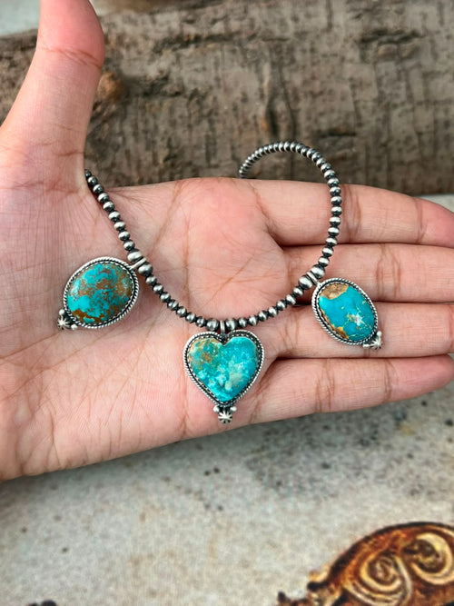 Handmade Sterling Silver Manassa Turquoise Beaded Necklace Signed Nizhoni