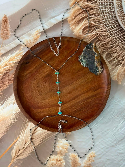 Handmade Sterling Silver Kingman Turquoise Beaded Body Chain Signed Nizhoni