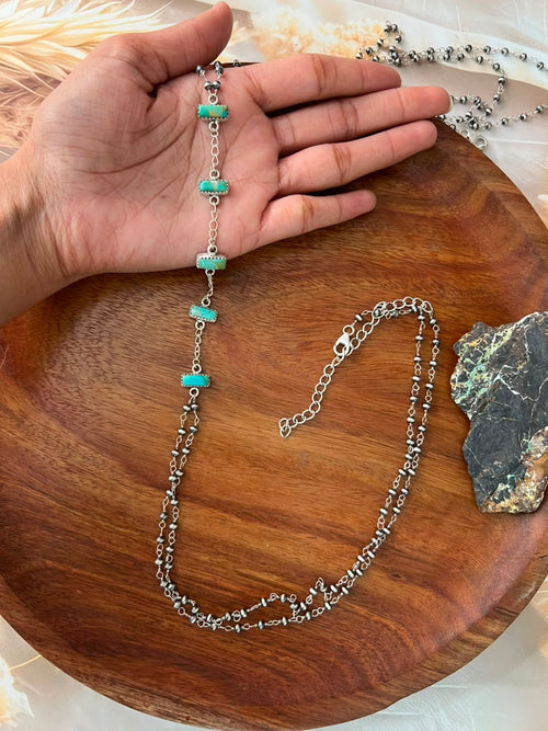 Handmade Sterling Silver Kingman Turquoise Beaded Body Chain Signed Nizhoni