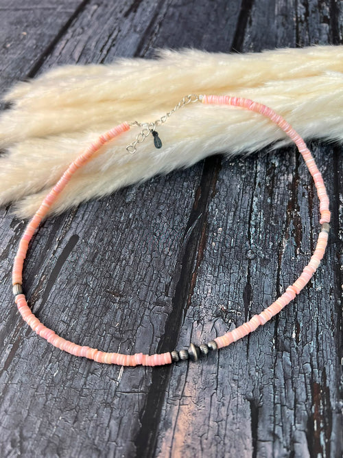 Handmade Sterling Silver Queen Pink Conch Collection: Beaded Necklace Signed Nizhoni (6)