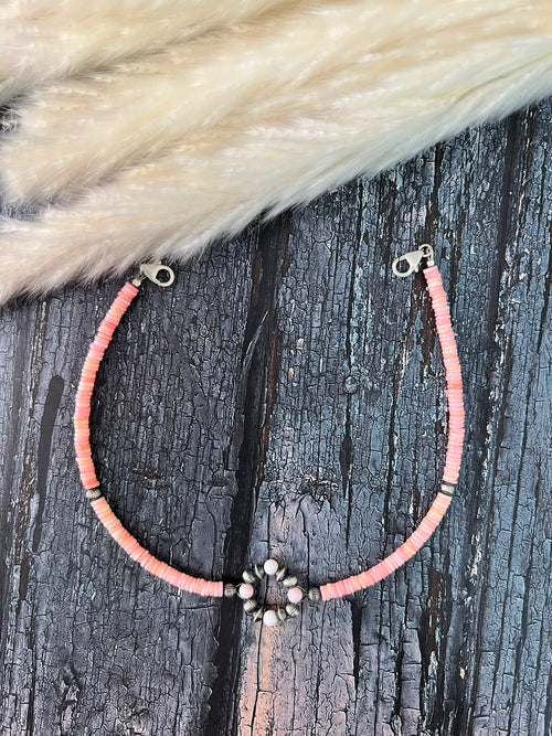 Handmade Sterling Silver Queen Pink Conch Collection: Beaded Hat Band