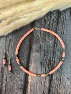 Handmade Sterling Silver Queen Pink Conch Collection: Beaded Necklace and Earrings Set Signed Nizhoni (1)