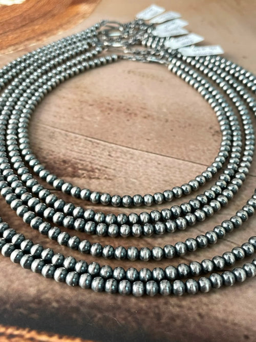 Handmade Nizhoni Silver Over Brass Plated 5MM Beaded Necklace (1)