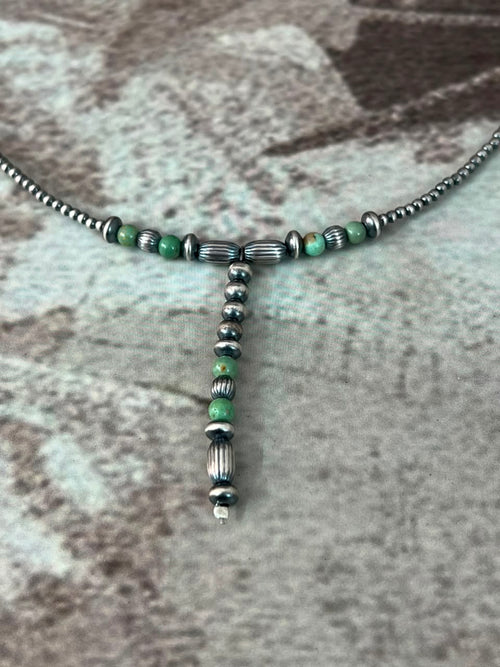 Handmade Sterling Silver Kingman Turquoise Beaded Necklace Signed Nizhoni