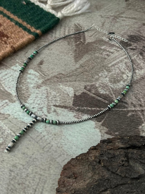 Handmade Sterling Silver Kingman Turquoise Beaded Necklace Signed Nizhoni