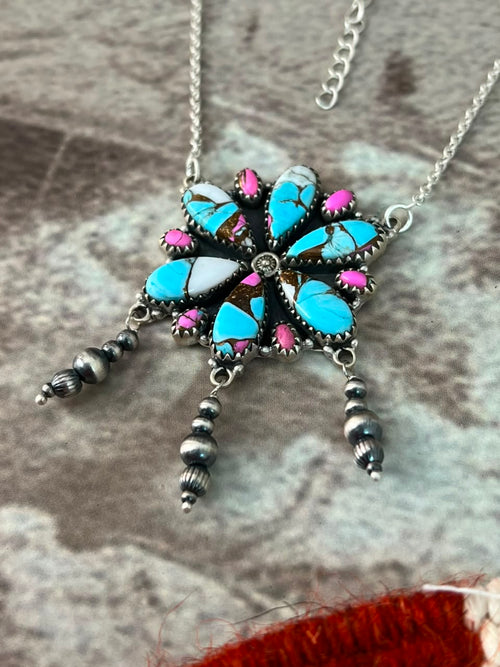 Handmade Sterling Silver Cotton Candy Beaded Necklace Signed Nizhoni
