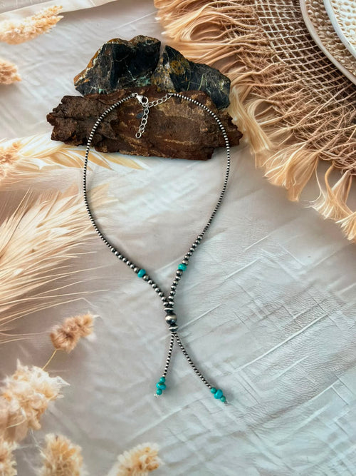 Handmade Sterling Silver Kingman Turquoise Beaded Necklace Signed Nizhoni