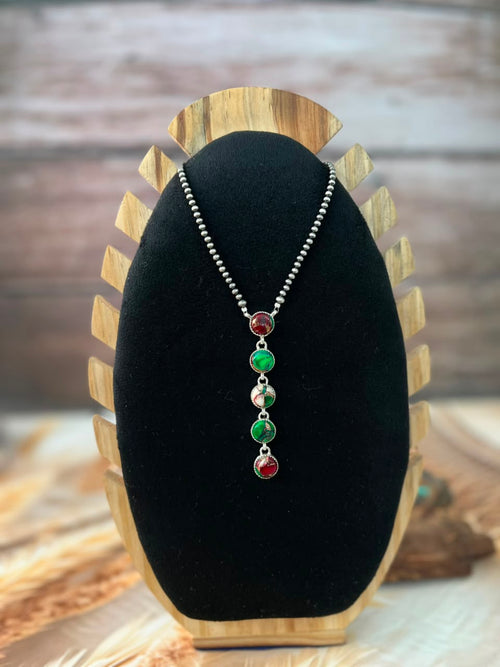 Handmade Sterling Silver Christmas Dahlia Collection: Beaded Necklace Signed Nizhoni