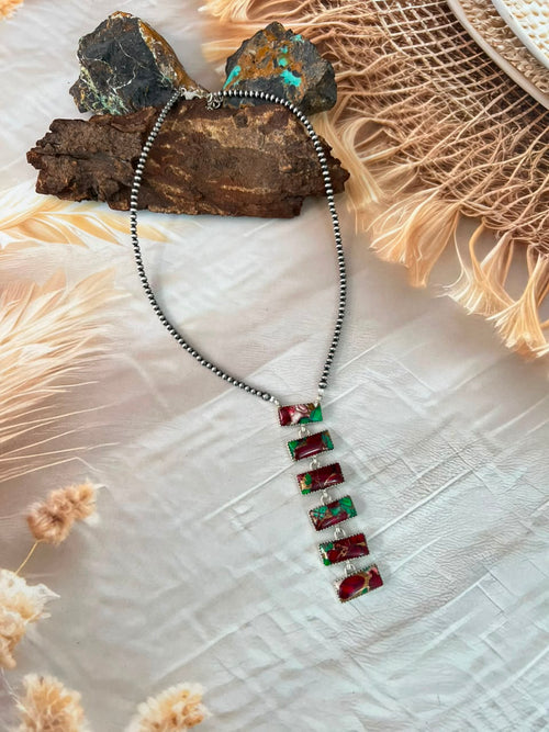 Handmade Sterling Silver Christmas Dahlia Collection: Beaded Necklace Signed Nizhoni